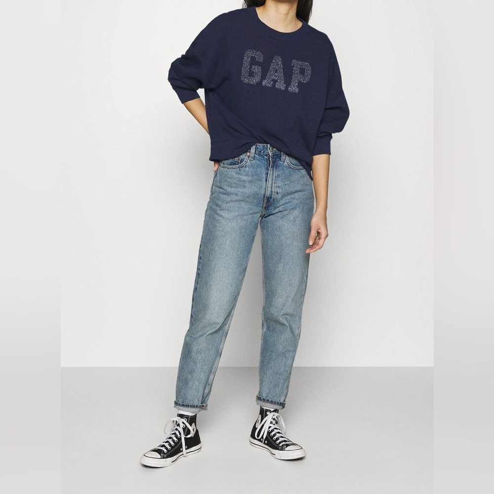 GAP Women's Navy Blue Sweatshirt with Glitter Logo Small